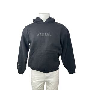 Vessel Unisex Black Embroidered Patchwork Long Sleeve Hoodie Sweatshirt Top Sz M